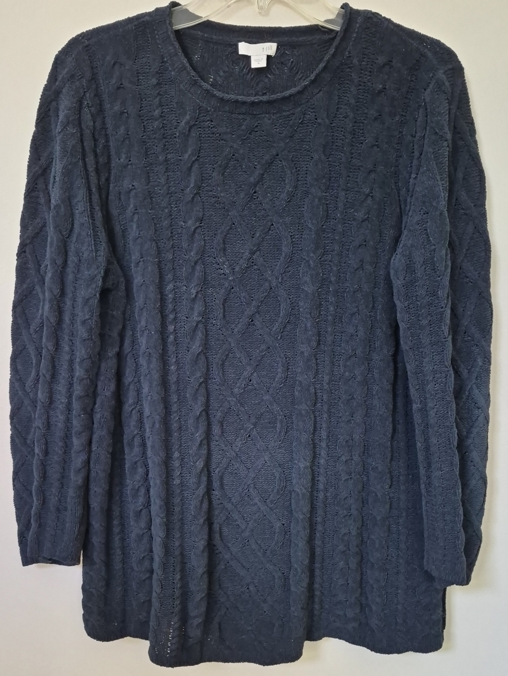 J. Jill Roll Neck Sweater Womens M Navy Blue Cable Knit Soft Chenille